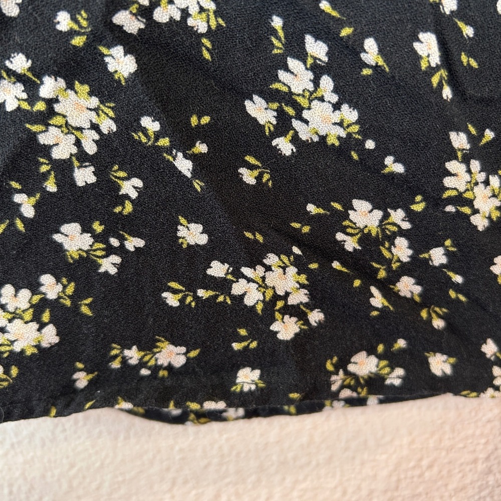 Old Navy Floral Cottagecore Mini Dress Black White Ditsy Smocked Back Small - Picture 2 of 10